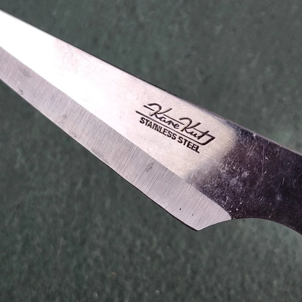 Kane Kut Stainless Japan Cheese Knife Vintage Two Prong Blade Wood Handle Tool